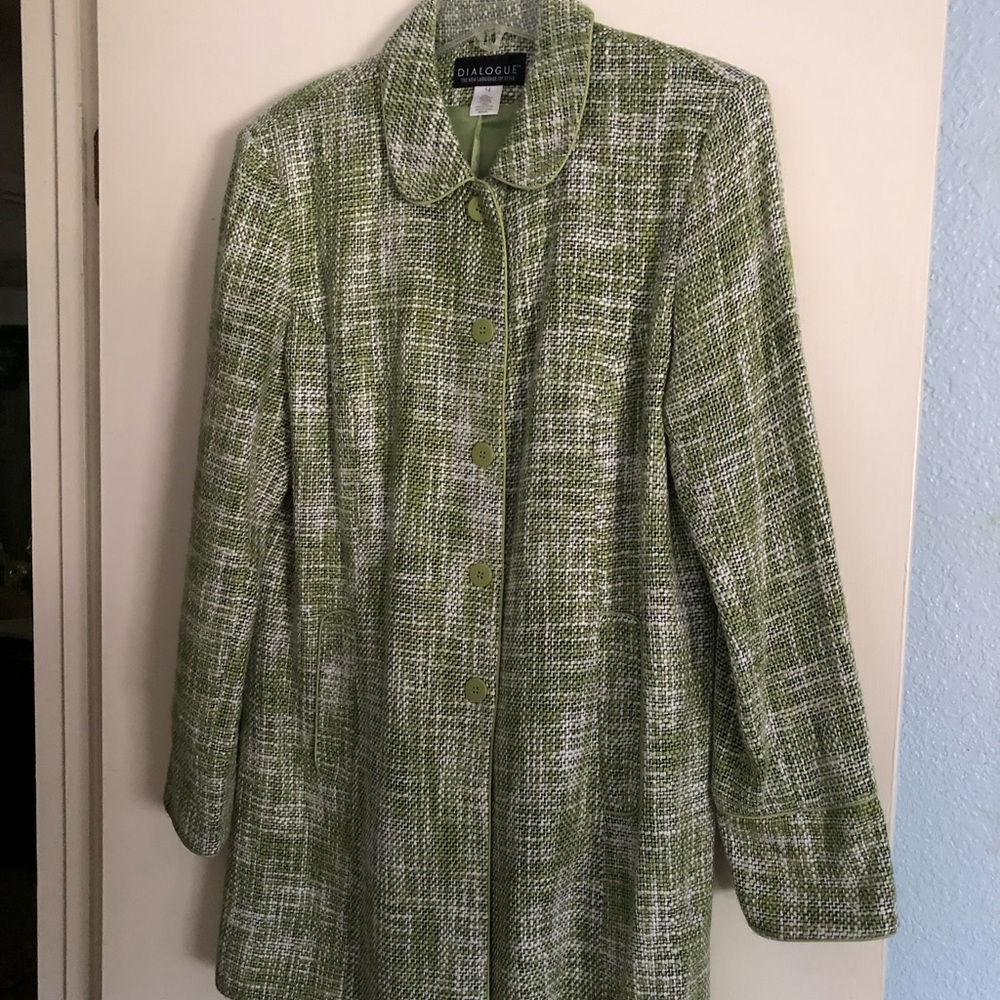 Dialogue Green Tweed Single-Breasted Pea Coat